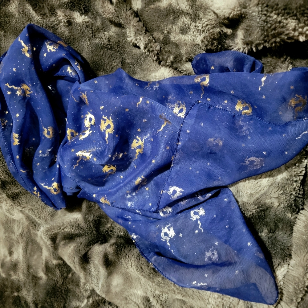 Navy Scarf with Golden Dragons